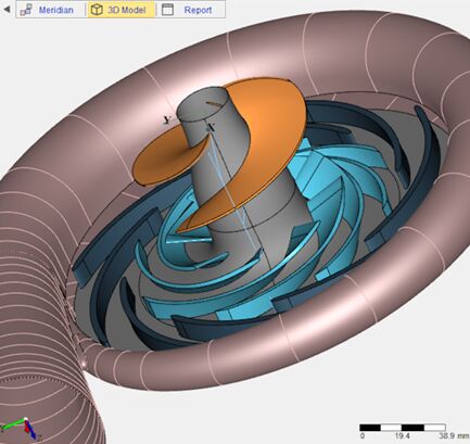 Modèle CAO d'une roue dans sa volute