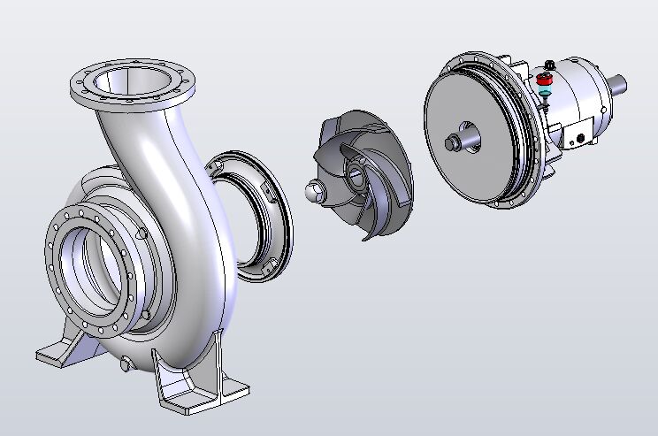 Vue éclatée CAO d'une pompe centrifuge