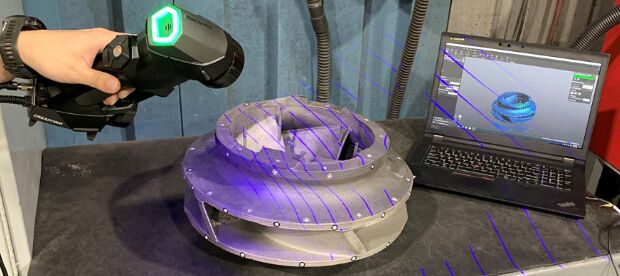 Numérisation 3D d'une roue de pompe au scanner